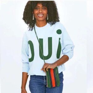 Clare V Sweatshirt Oui Oversized Crew Neck Sky Blue Evergreen Small READ